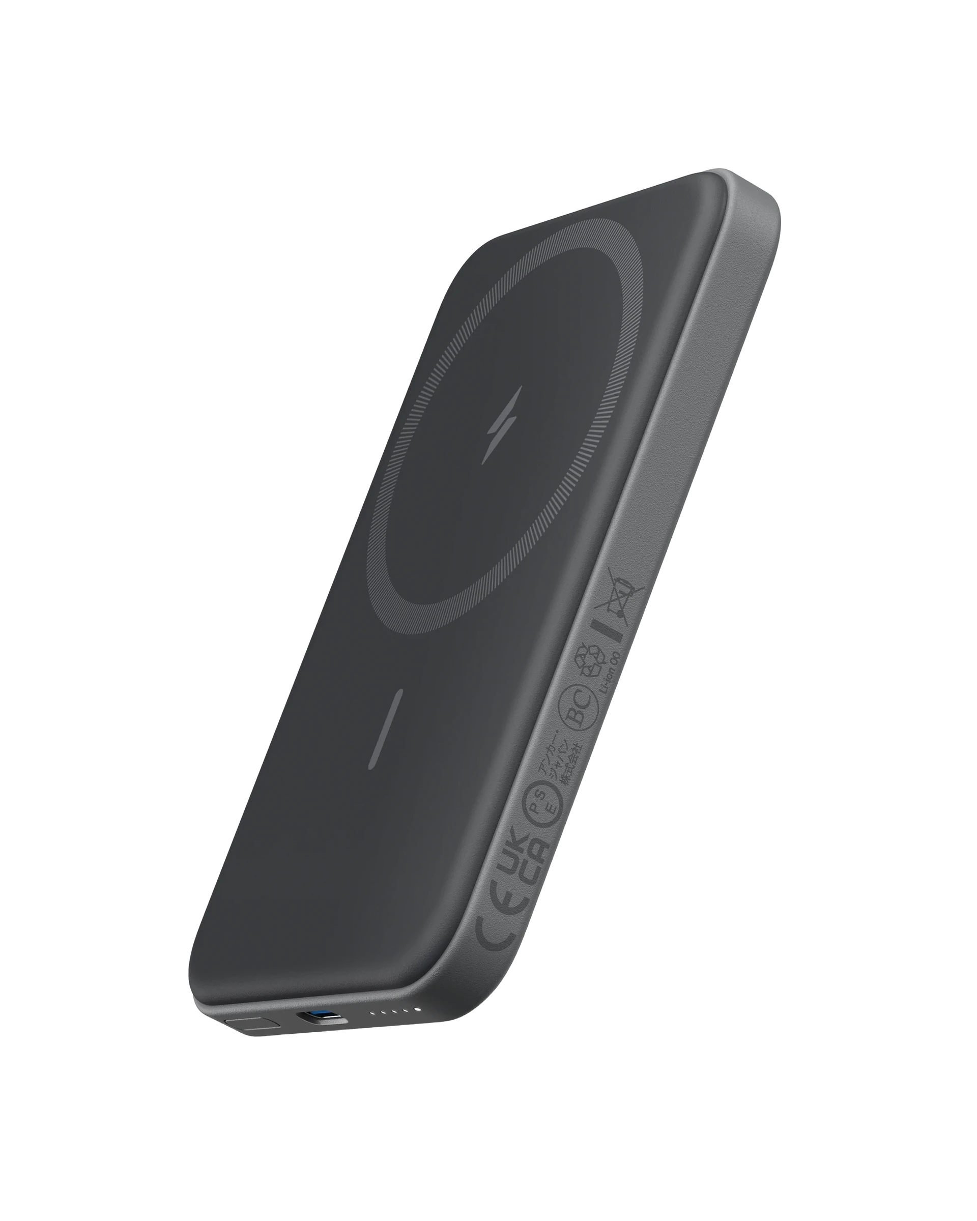 Anker wireless power bank with charging icons and smooth curve