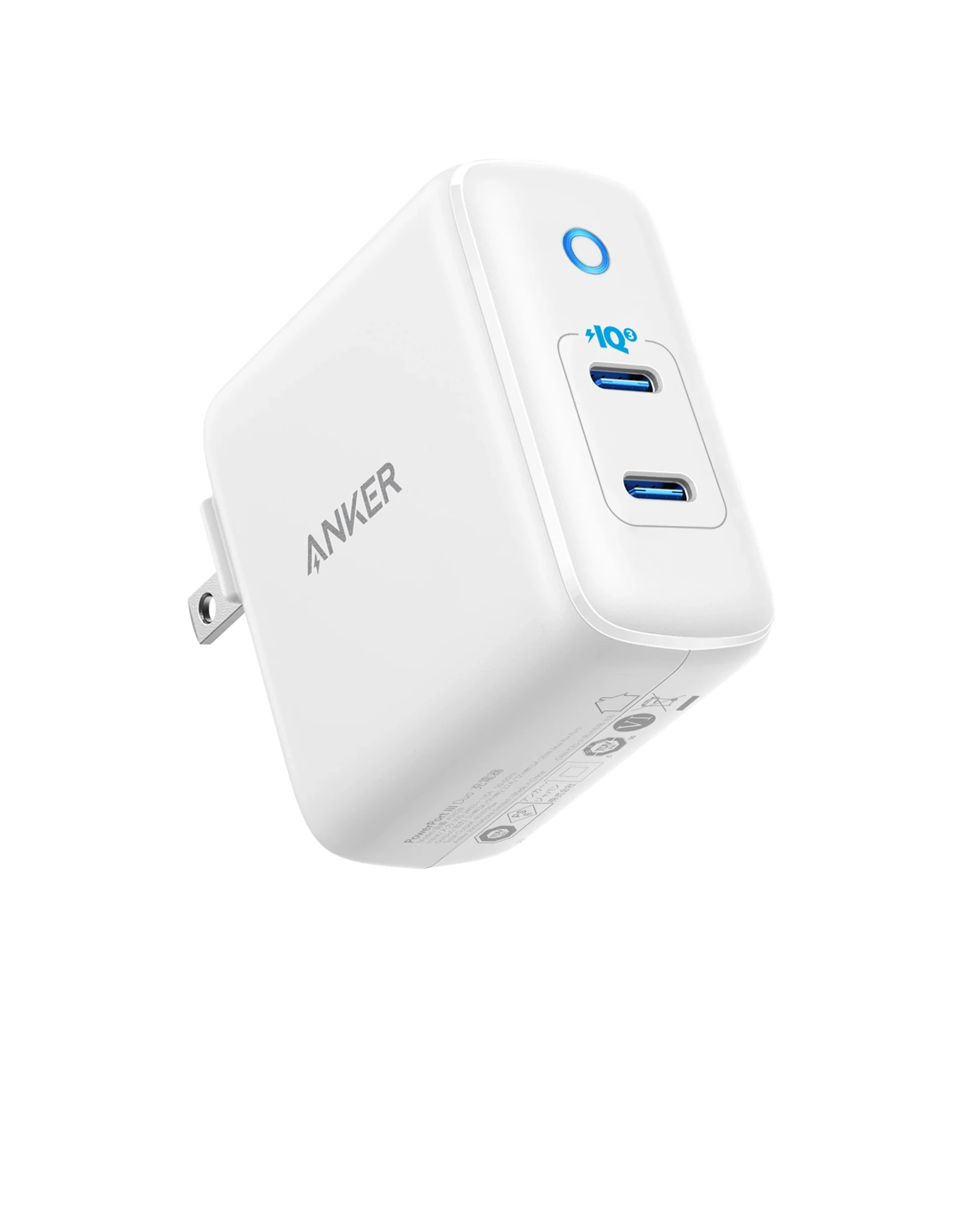 Anker white dual USB-C charger with IQ3 for power delivery