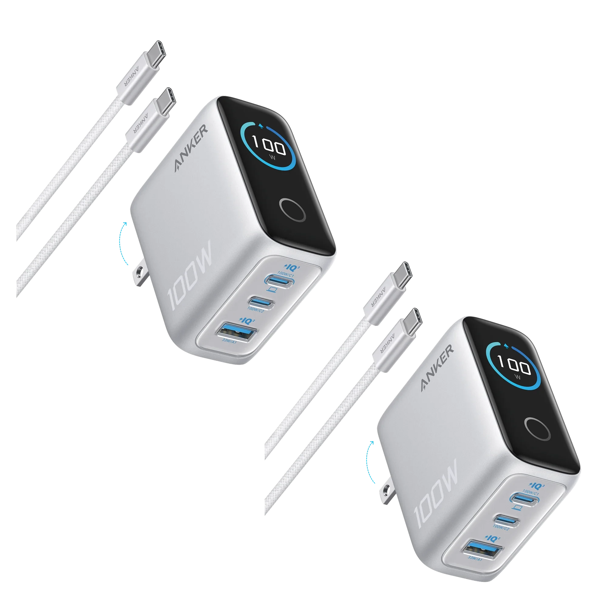 Anker Charger (100W, 3 Ports, Smart Display) 2-Pack