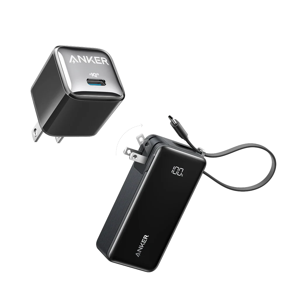 Anker Power Bank (10K, Fusion, Built-In USB-C Cable)and Anker Nano Charger (20W)
